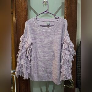 Soho Purple Crew Neck Sweater with Fringe Details
